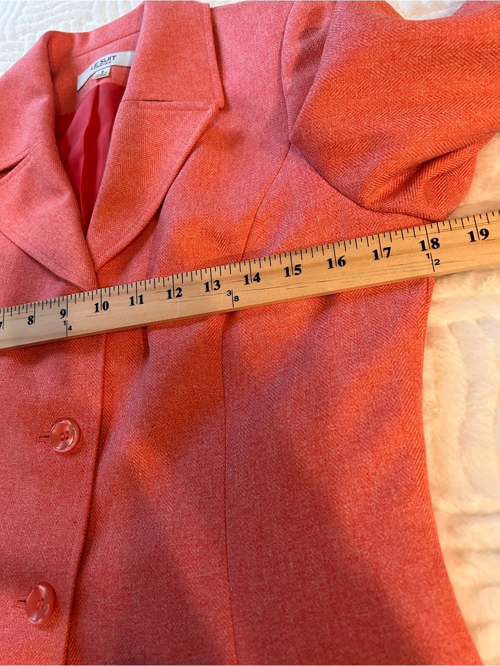 Le Suit Coral Pencil Skirt Herringbone Soft Jacquard Blazer Lined Notch Collar - Picture 11 of 16